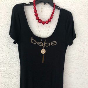 Bebe maxi black dress with side cuts.